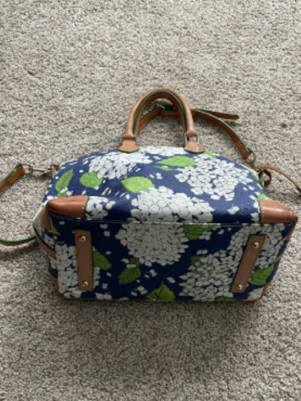 Dooney & Bourke Blue Floral Satchel with Brown Leather Trim - Picture 4 of 4